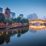 Chengdu, Sichuan, China at Anshun Bridge.